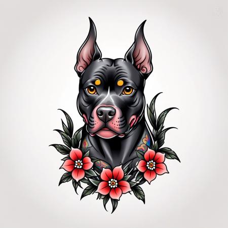 00186-2627261505-_lora_Traditional_Tattoos_0.65_ black pitbull dog in style of tr4dt4t, traditional tattoo, white background,.png